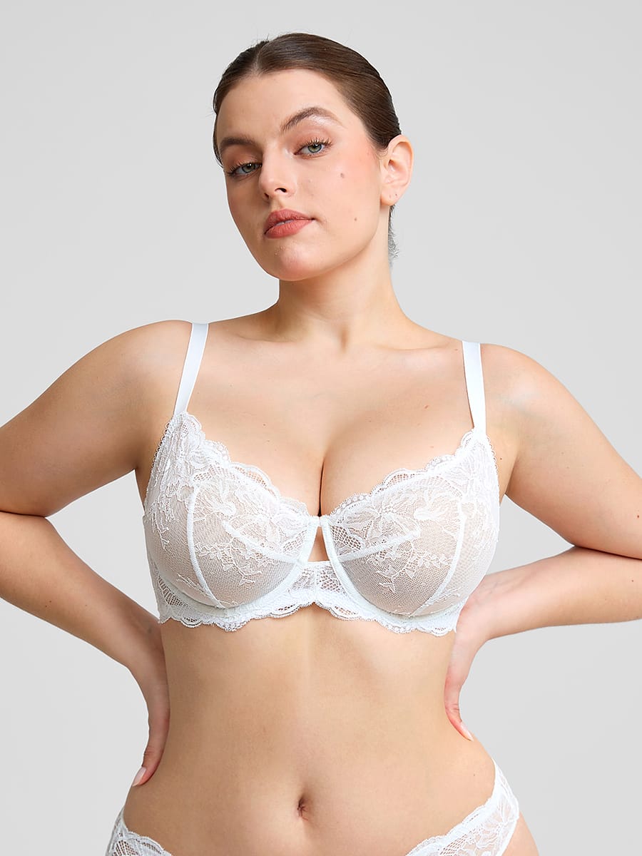 Unlined Underwire Sheer Floral Mesh Lace Bra