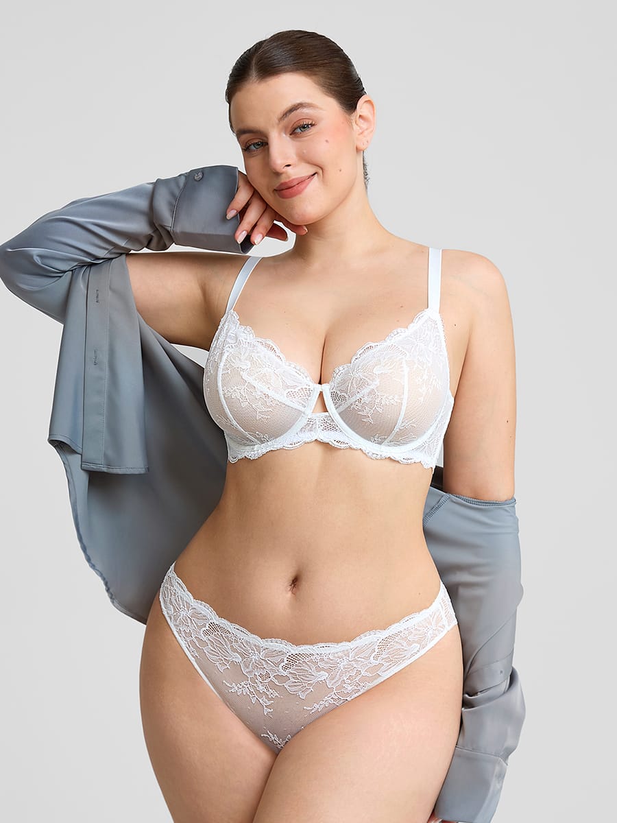 Unlined Underwire Sheer Floral Mesh Lace Bra