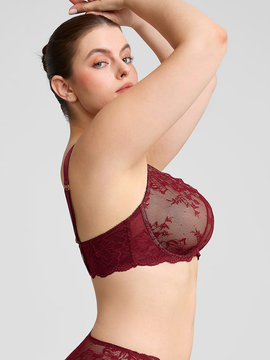 Unlined Underwire Sheer Floral Mesh Lace Bra
