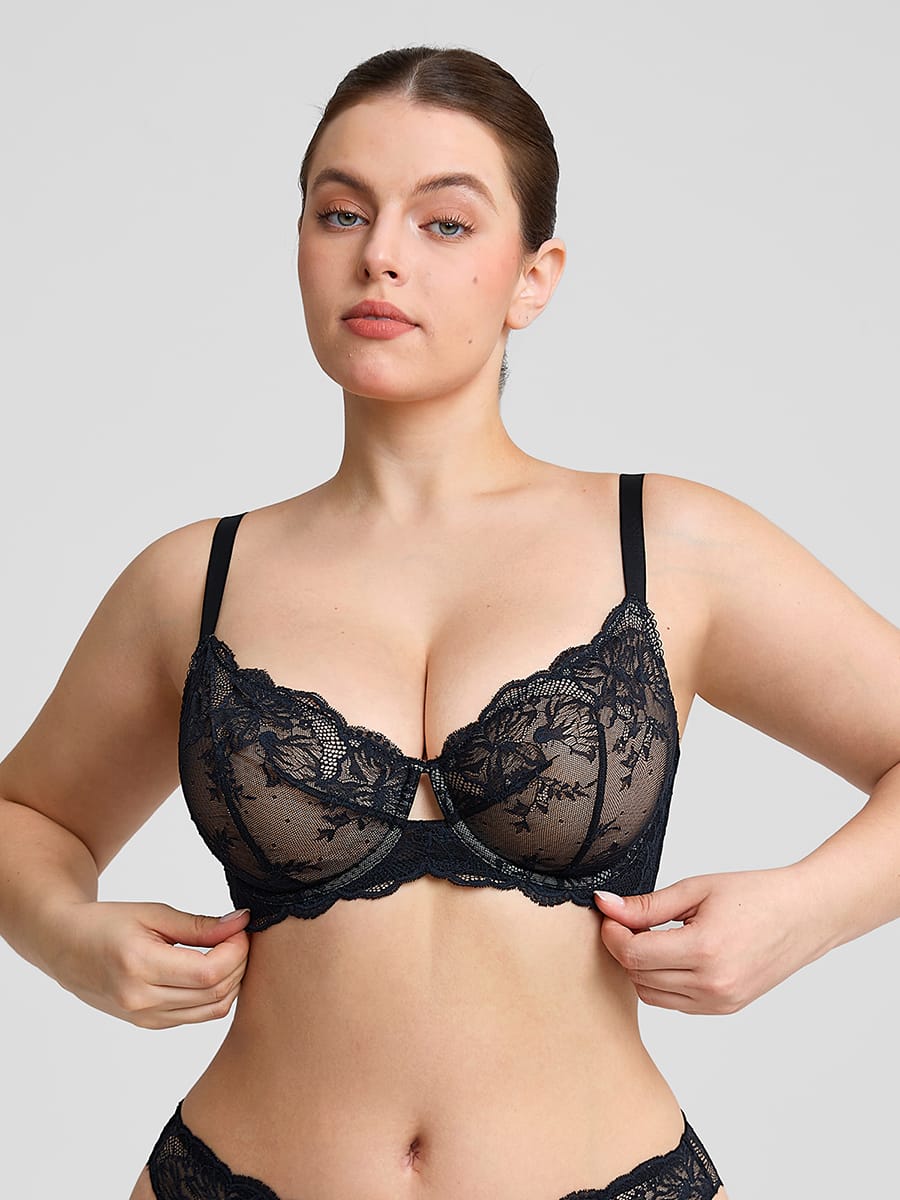 Unlined Underwire Sheer Floral Mesh Lace Bra