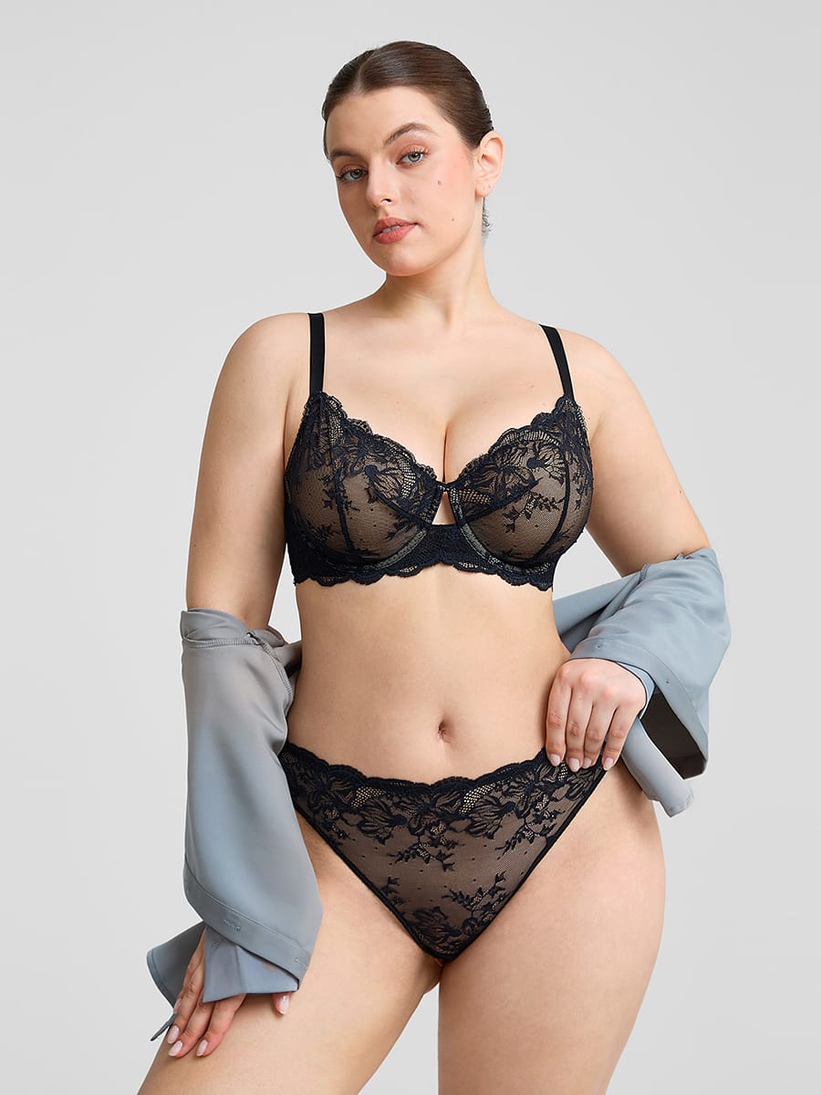 Unlined Underwire Sheer Floral Mesh Lace Bra
