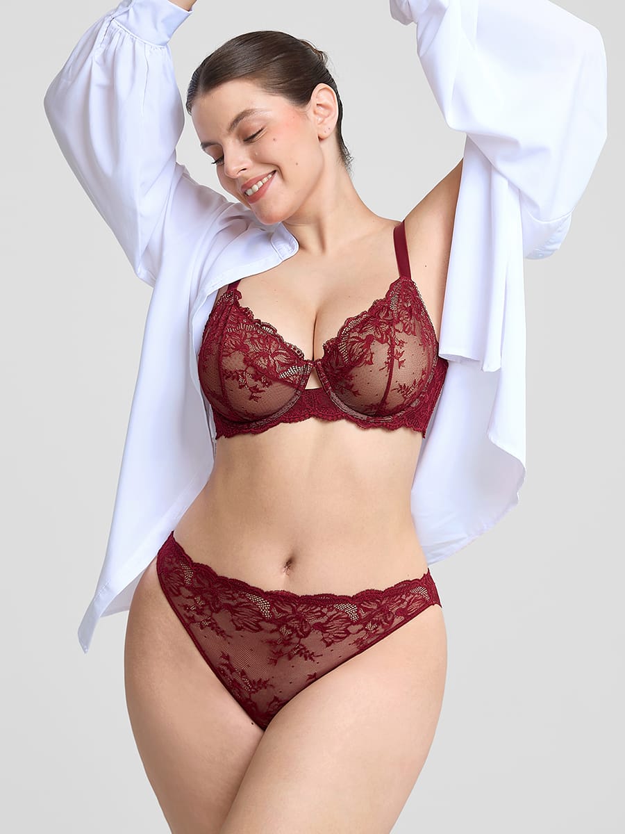 Unlined Underwire Sheer Floral Mesh Lace Bra