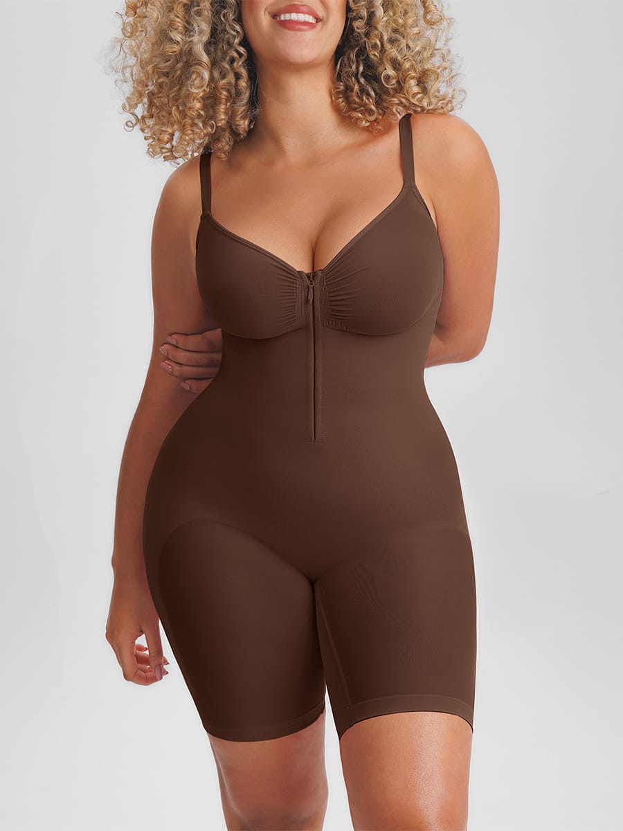 Naadloze corrigerende bodysuit met onzichtbare rits, buikcorrectie, liftend effect voor de billen en verstelbare schouderbandjes