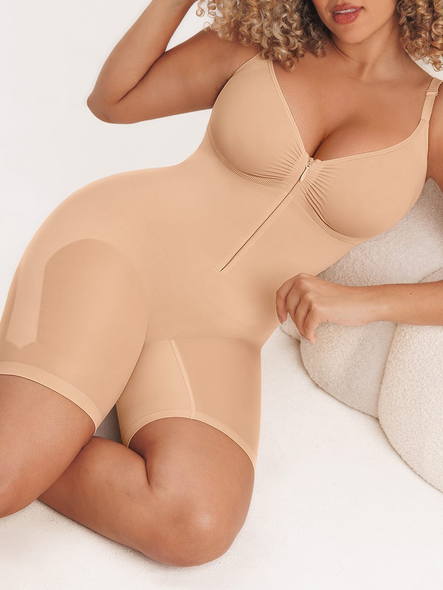 Naadloze corrigerende bodysuit met onzichtbare rits, buikcorrectie, liftend effect voor de billen en verstelbare schouderbandjes