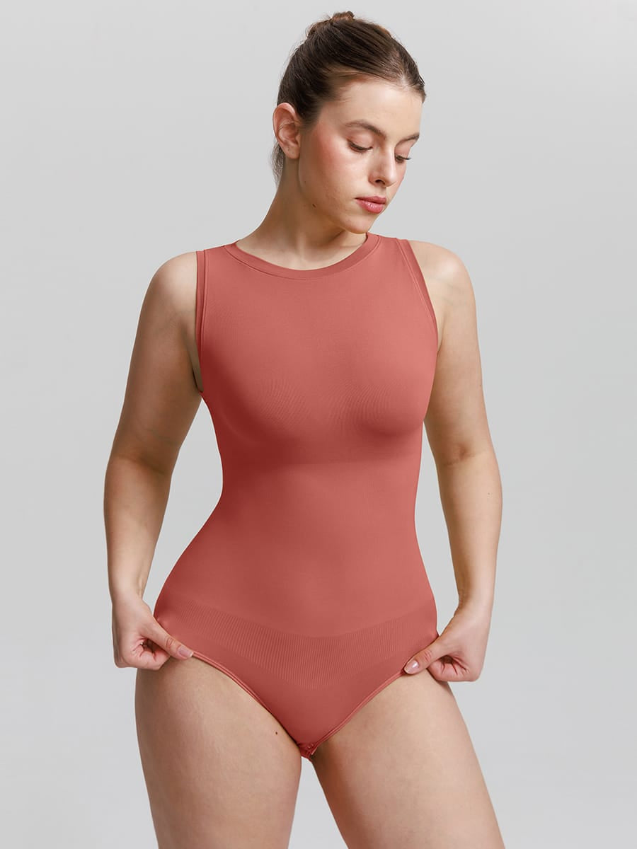 Seamless Shapewear Bodysuit Buttery Soft Tummy Control Crew Neck