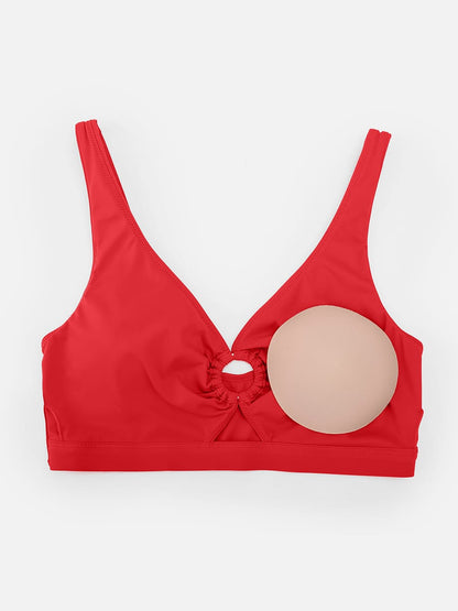 Deep V Metal Ring Tummy Control Swimsuit with Removable Pads