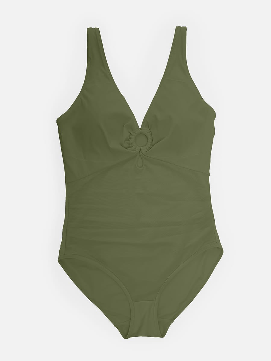 Ruched Mesh Tummy Control One-Piece Swimsuit