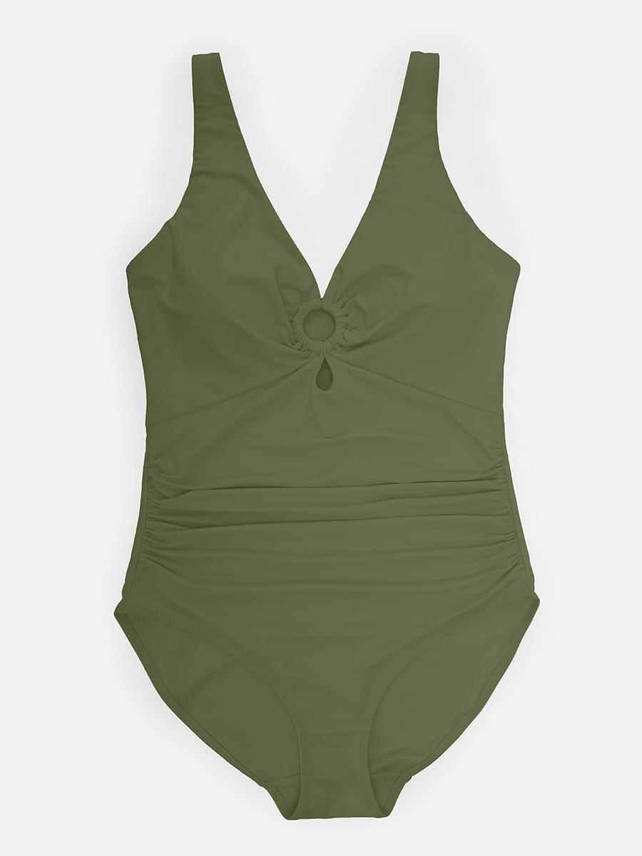 Ruched Mesh Tummy Control One-Piece Swimsuit