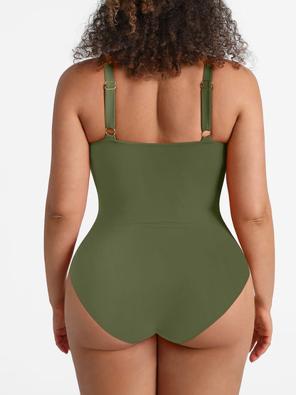 Ruched Mesh Tummy Control One-Piece Swimsuit