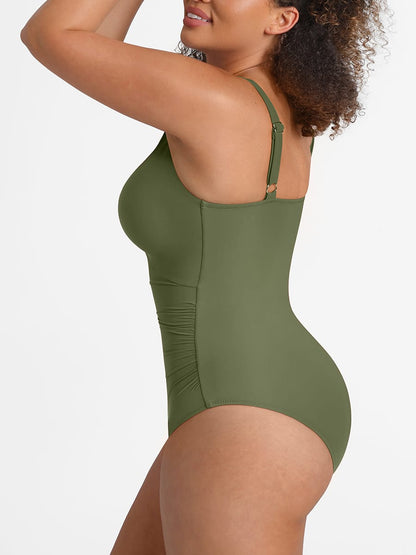 Ruched Mesh Tummy Control One-Piece Swimsuit