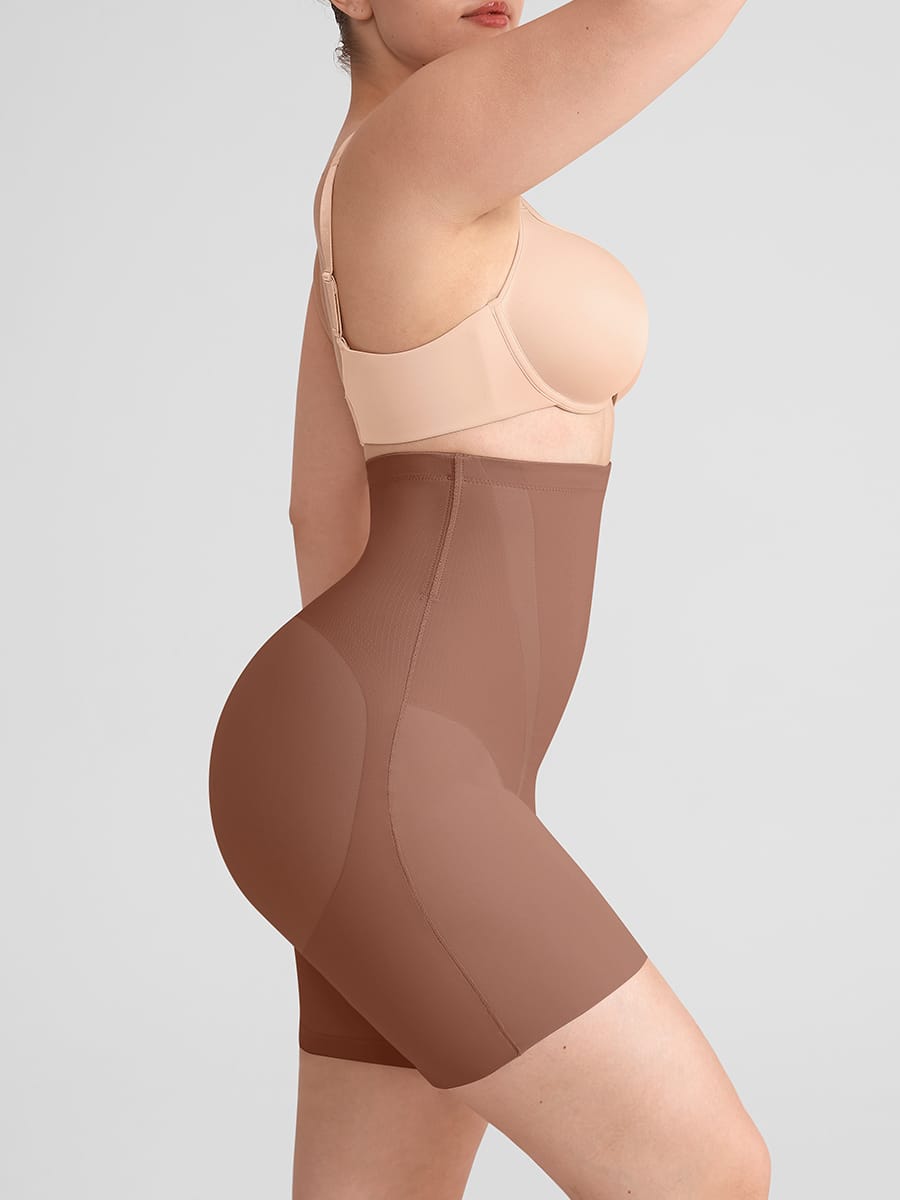 Shorty gainant invisible, contrôle du ventre, effet push-up, affinant les cuisses