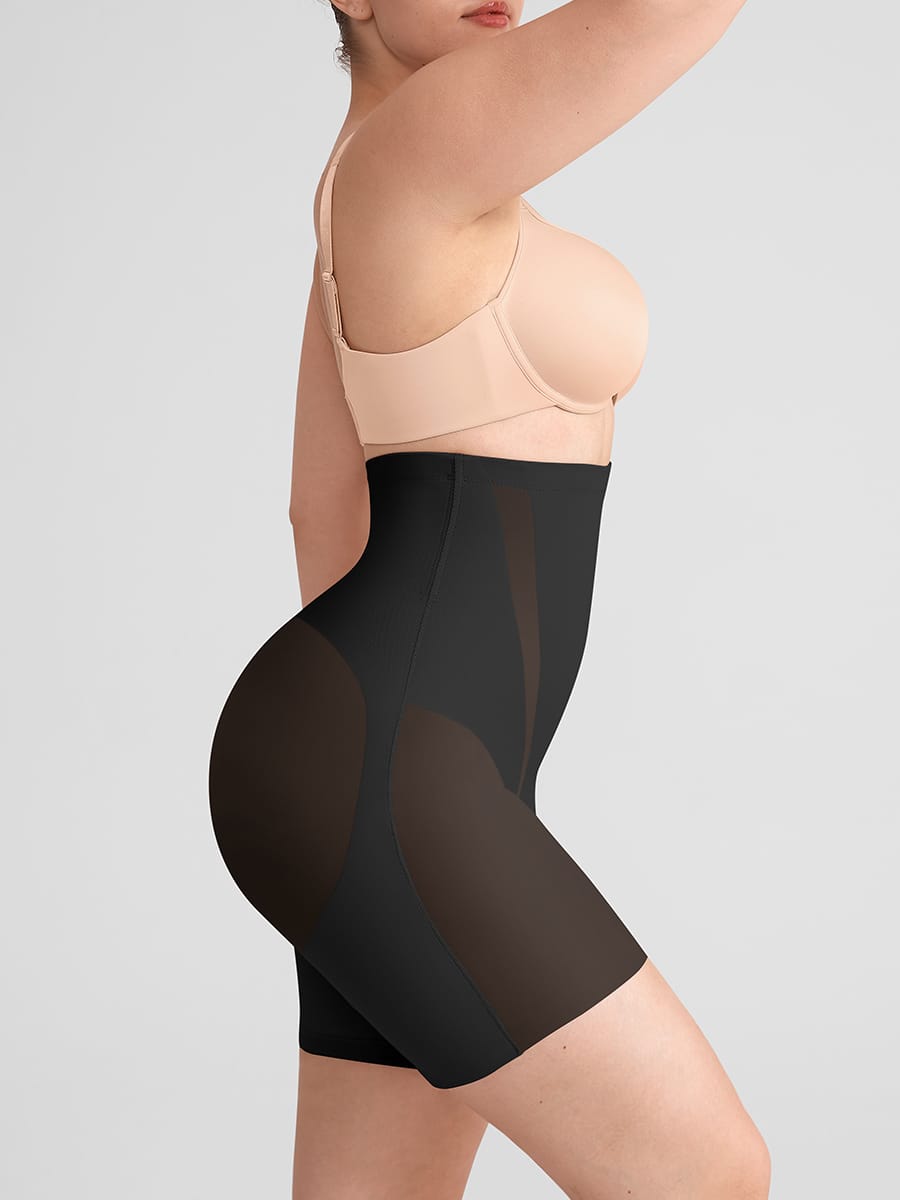Shorty gainant invisible, contrôle du ventre, effet push-up, affinant les cuisses