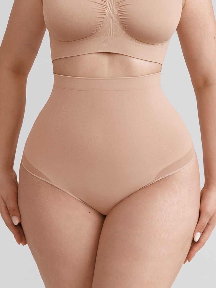 Chilot modelator tip tanga, cu talie înaltă, fără cusături, cu efect de control al abdomenului și bandă din silicon anti-alunecare