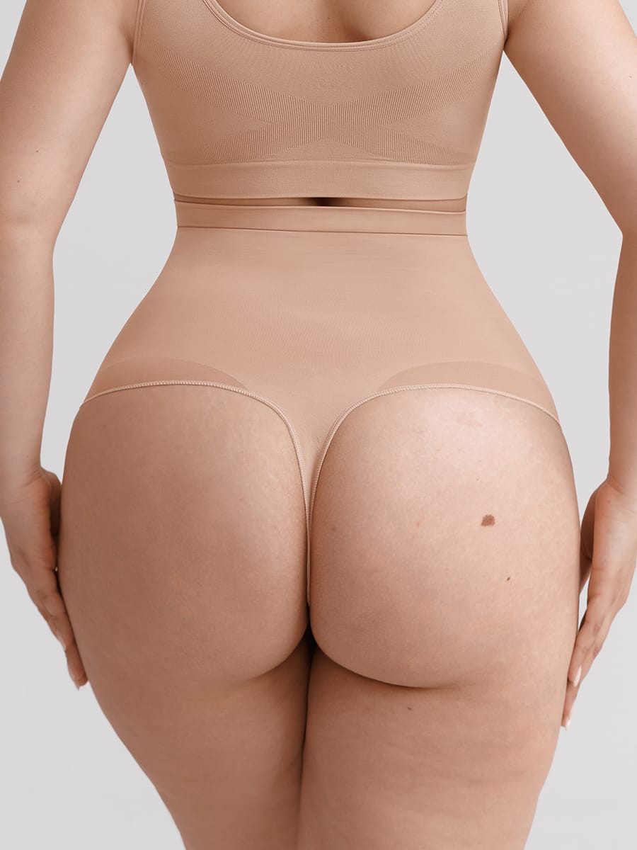 Chilot modelator tip tanga, cu talie înaltă, fără cusături, cu efect de control al abdomenului și bandă din silicon anti-alunecare