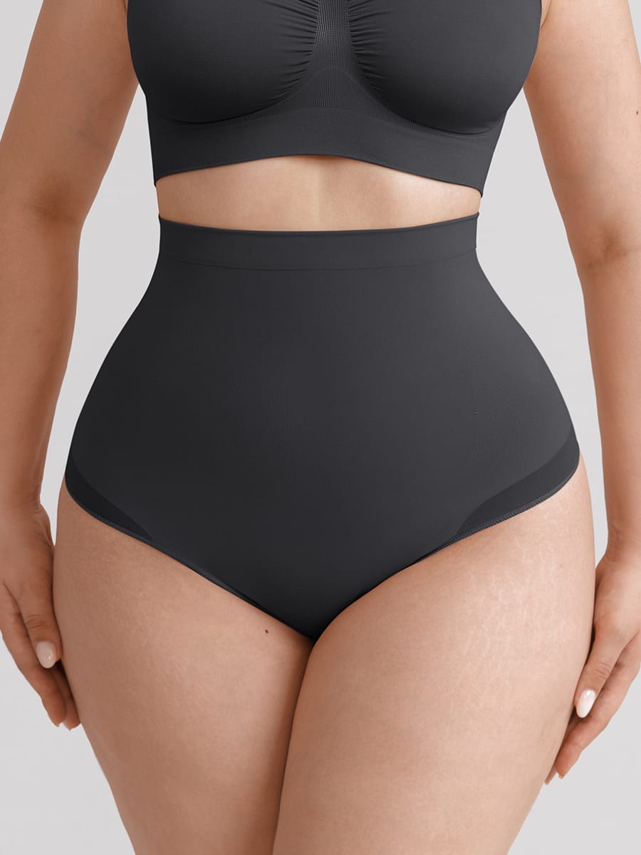 Chilot modelator tip tanga, cu talie înaltă, fără cusături, cu efect de control al abdomenului și bandă din silicon anti-alunecare