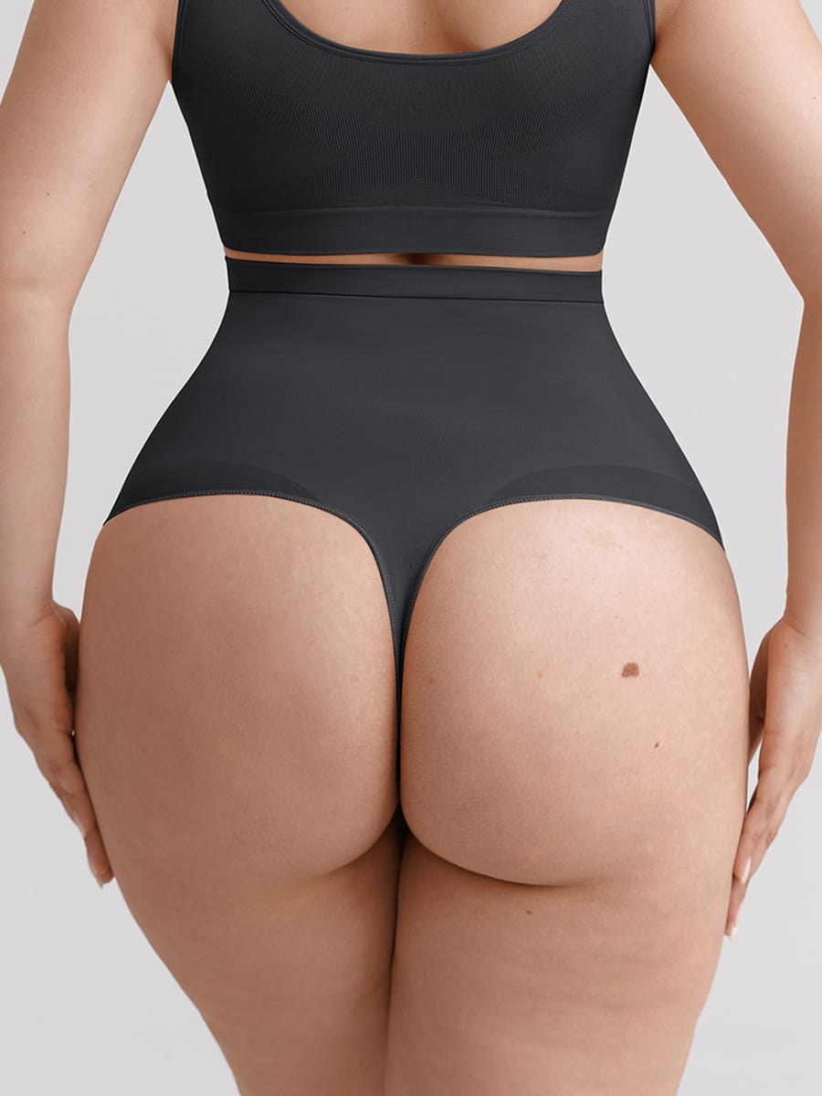 Chilot modelator tip tanga, cu talie înaltă, fără cusături, cu efect de control al abdomenului și bandă din silicon anti-alunecare