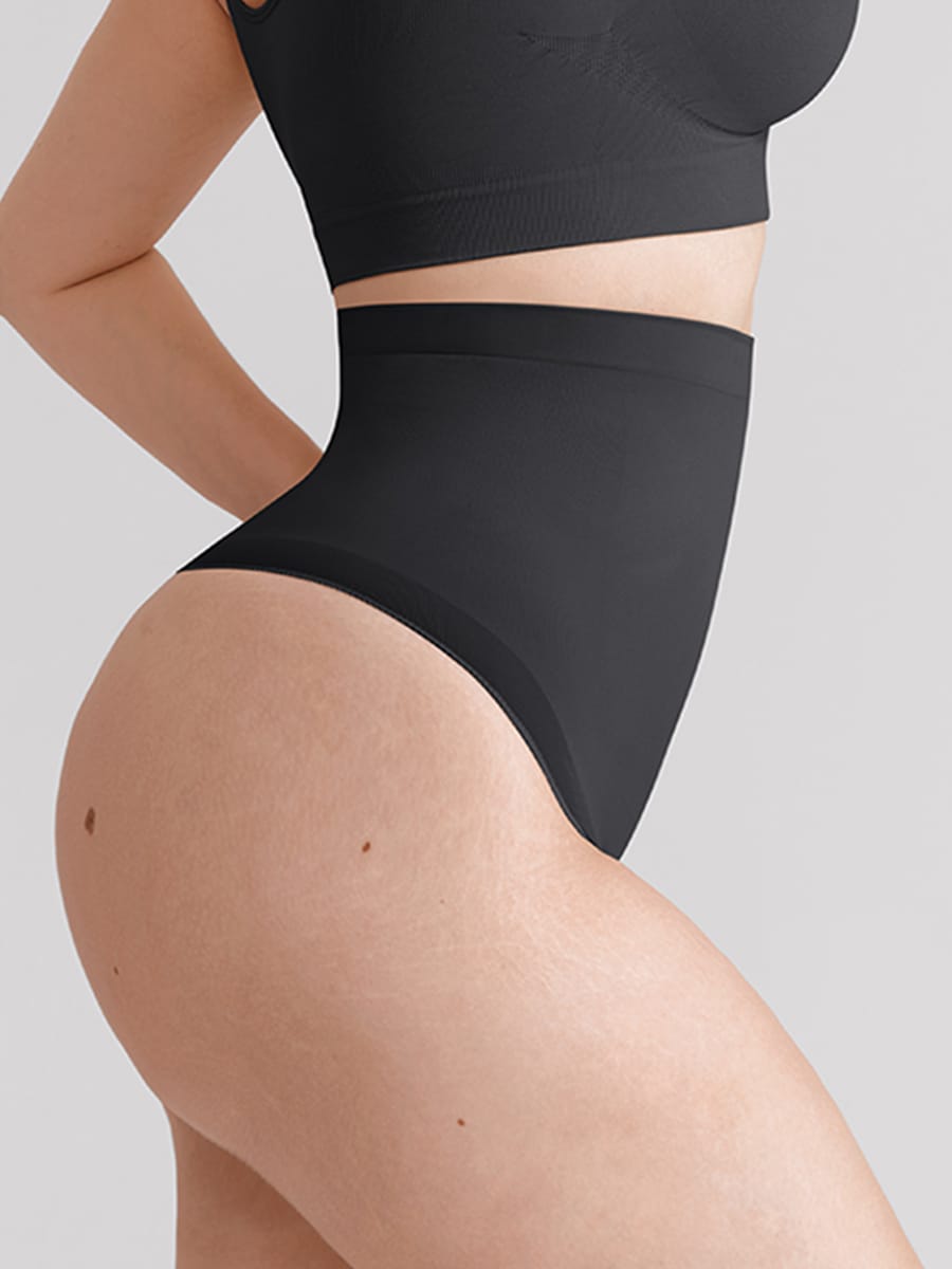 Chilot modelator tip tanga, cu talie înaltă, fără cusături, cu efect de control al abdomenului și bandă din silicon anti-alunecare