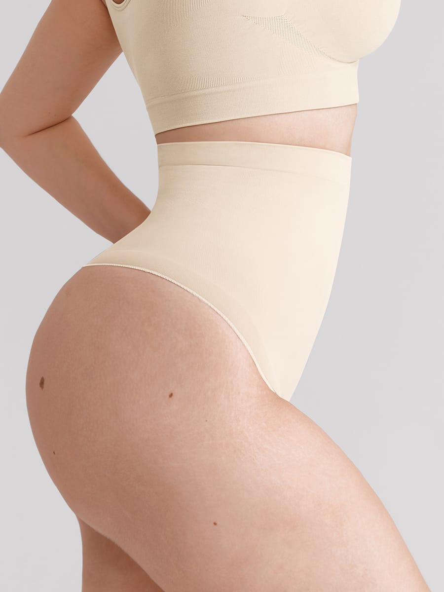 Chilot modelator tip tanga, cu talie înaltă, fără cusături, cu efect de control al abdomenului și bandă din silicon anti-alunecare