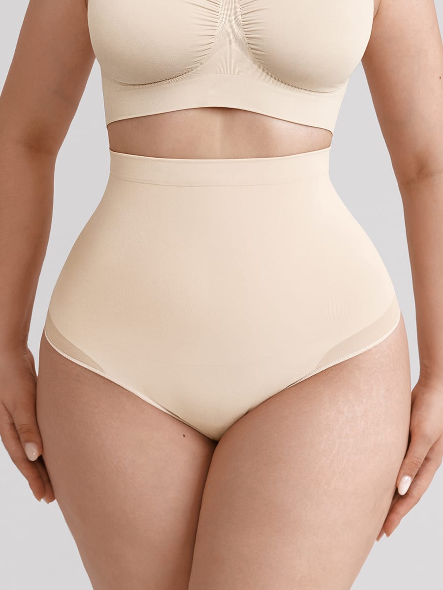 Chilot modelator tip tanga, cu talie înaltă, fără cusături, cu efect de control al abdomenului și bandă din silicon anti-alunecare