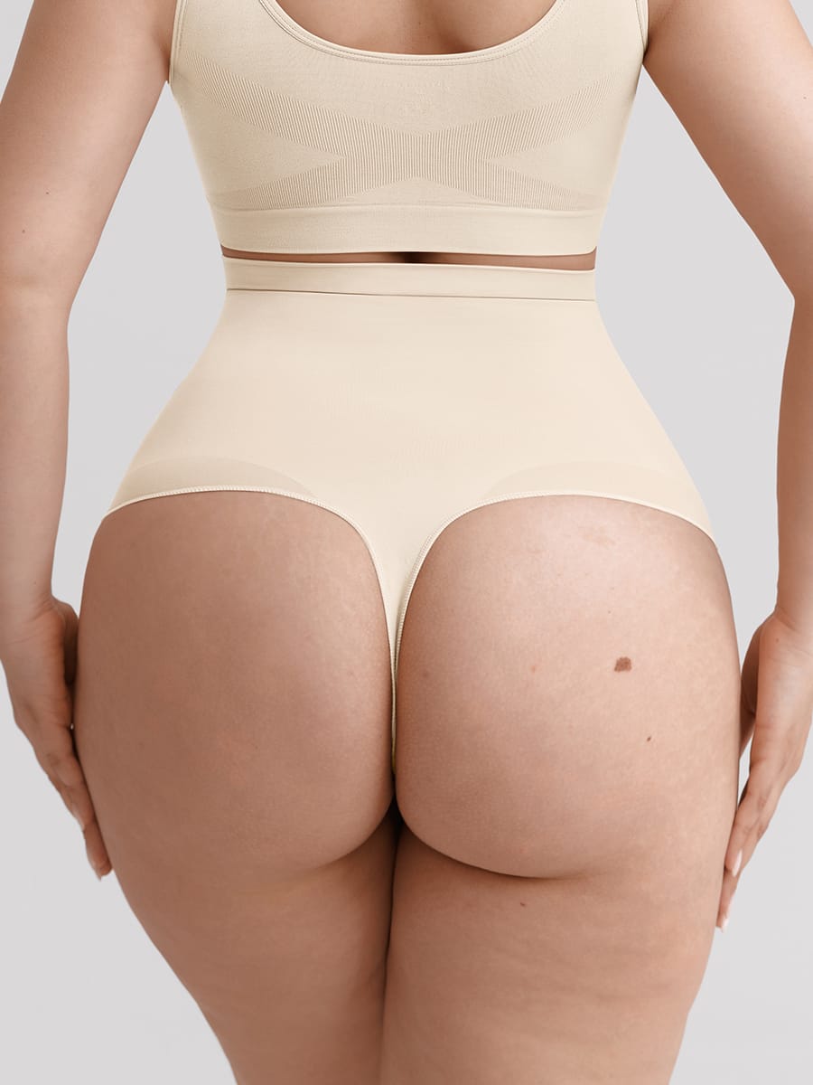Chilot modelator tip tanga, cu talie înaltă, fără cusături, cu efect de control al abdomenului și bandă din silicon anti-alunecare