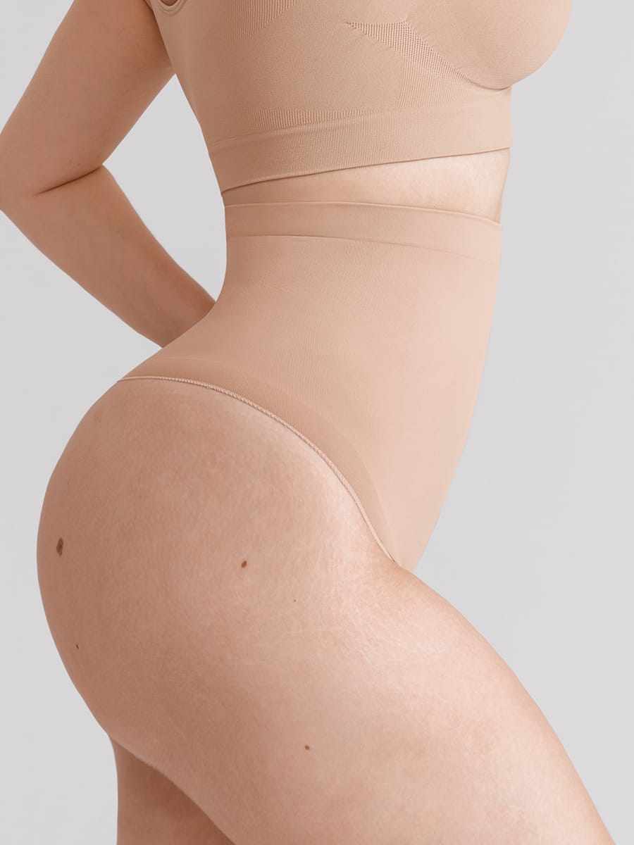 Chilot modelator tip tanga, cu talie înaltă, fără cusături, cu efect de control al abdomenului și bandă din silicon anti-alunecare